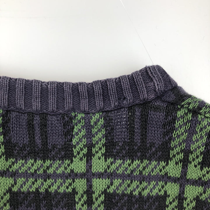 Ralph Lauren CHAPS Check Pattern Open-Front Cotton Knit Vest, Men's Size L (approx.) cotton navy blue type Vintage Second Hand