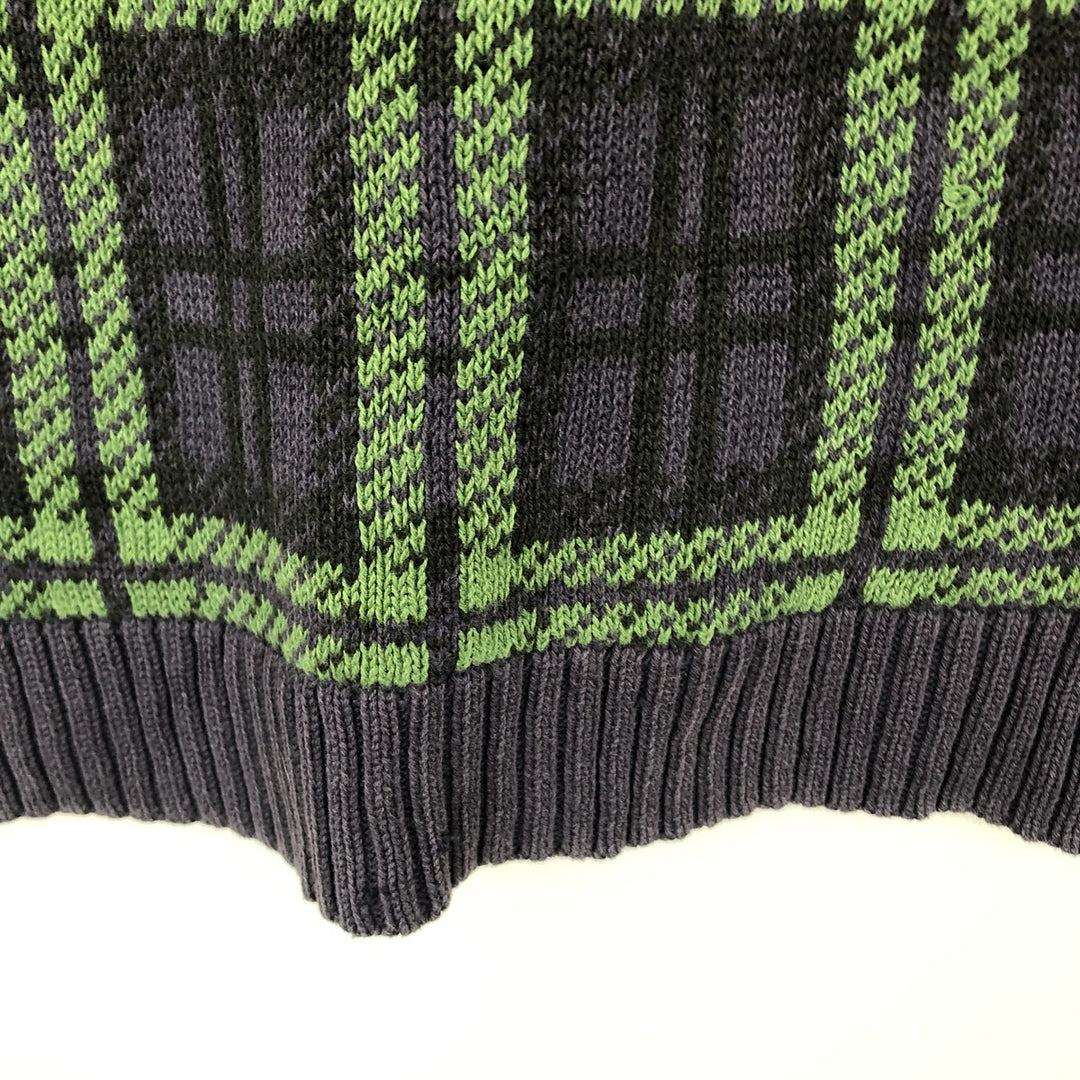 Ralph Lauren CHAPS Check Pattern Open-Front Cotton Knit Vest, Men's Size L (approx.) cotton navy blue type Vintage Second Hand