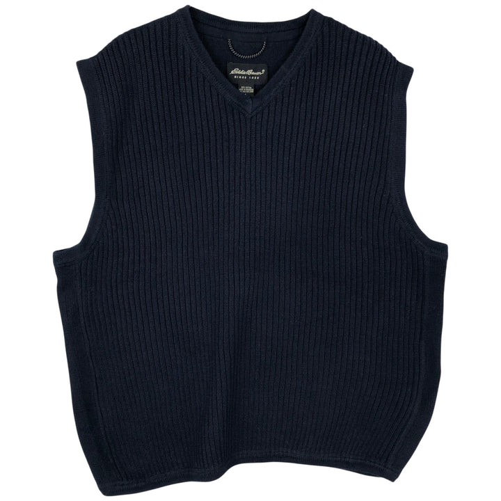 Eddie Bauer Rib-Knit V-Neck Cotton Vest, Men's Size L cotton navy blue type Vintage Second Hand