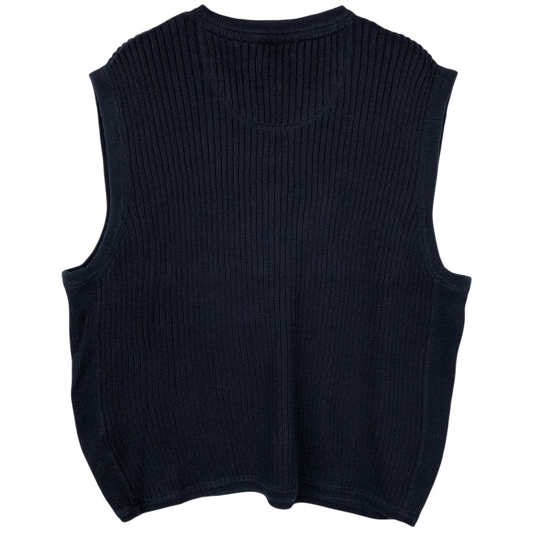 Eddie Bauer Rib-Knit V-Neck Cotton Vest, Men's Size L cotton navy blue type Vintage Second Hand