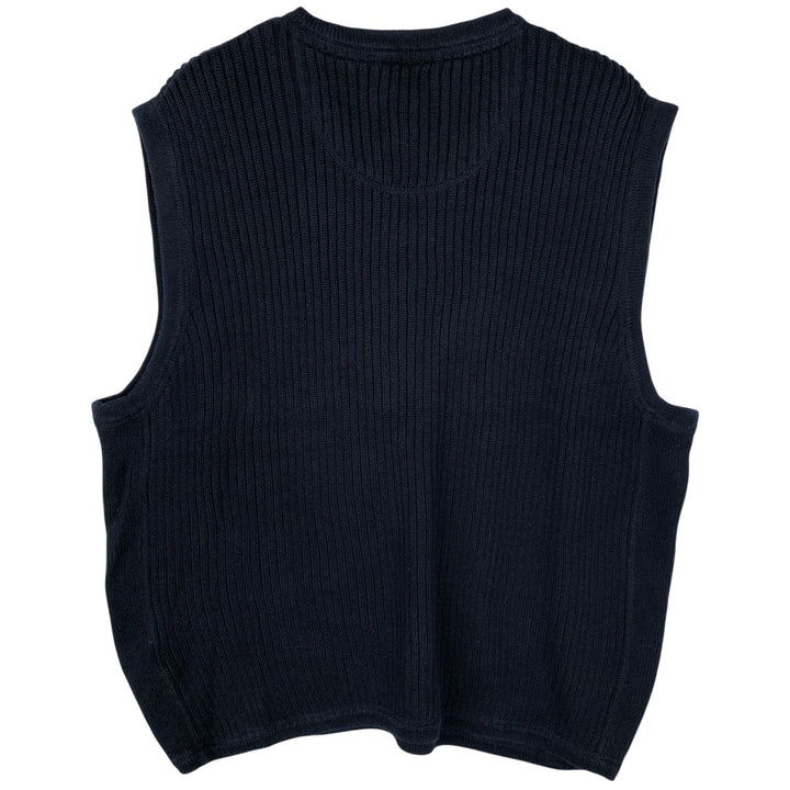 Eddie Bauer Rib-Knit V-Neck Cotton Vest, Men's Size L cotton navy blue type Vintage Second Hand