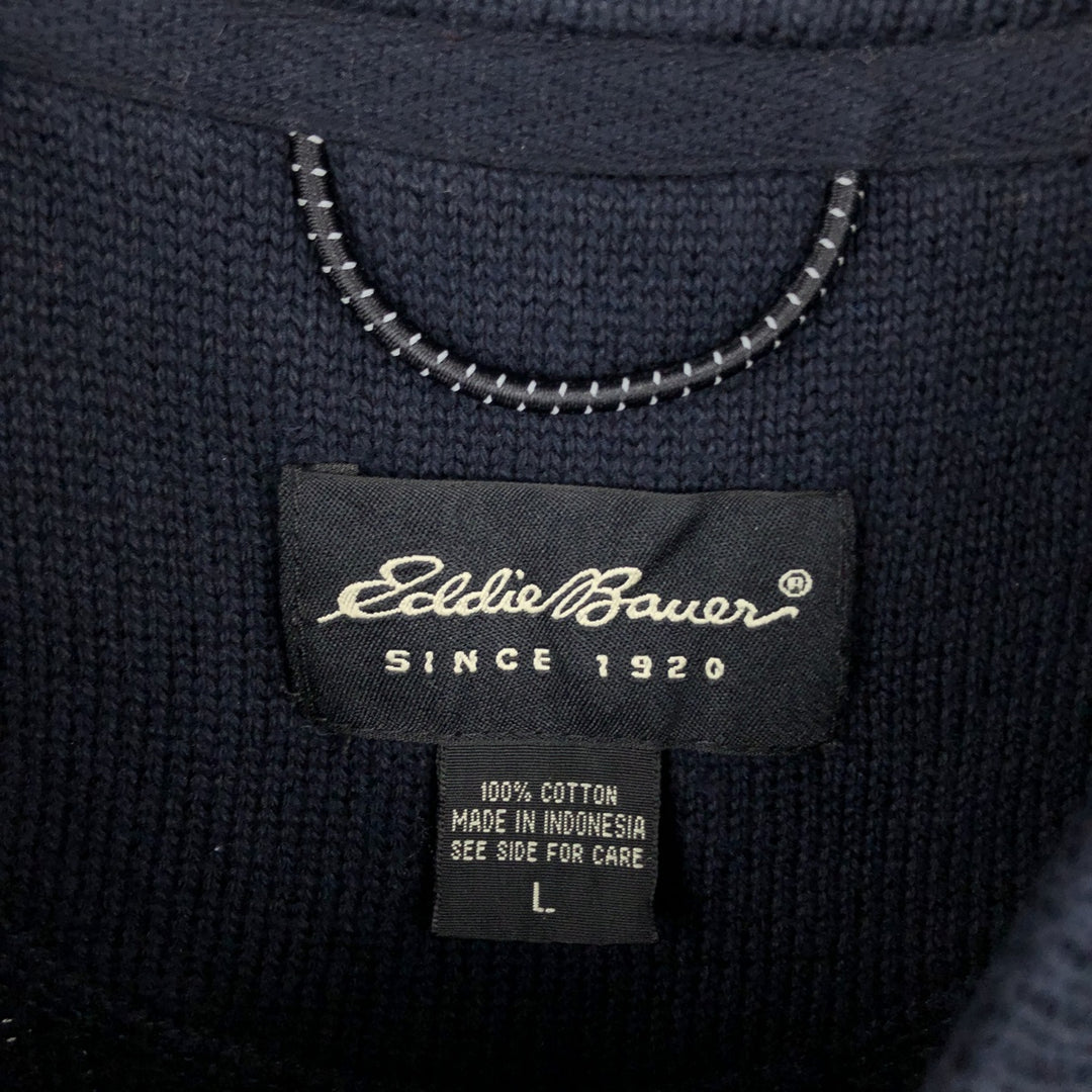 Eddie Bauer Rib-Knit V-Neck Cotton Vest, Men's Size L cotton navy blue type Vintage Second Hand