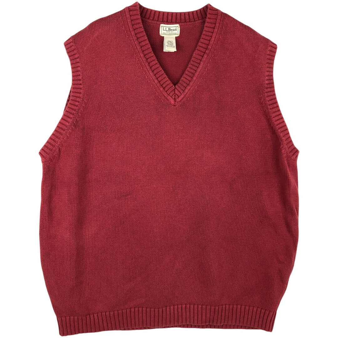 90s-00'S LLBean V-neck cotton knit vest, men's size XL cotton burgundy type Vintage Second Hand