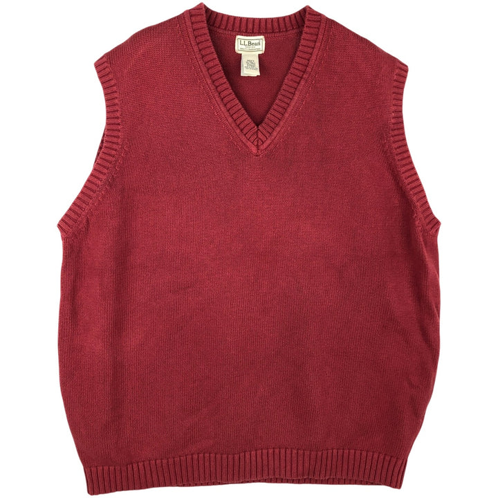 90s-00'S LLBean V-neck cotton knit vest, men's size XL cotton burgundy type Vintage Second Hand