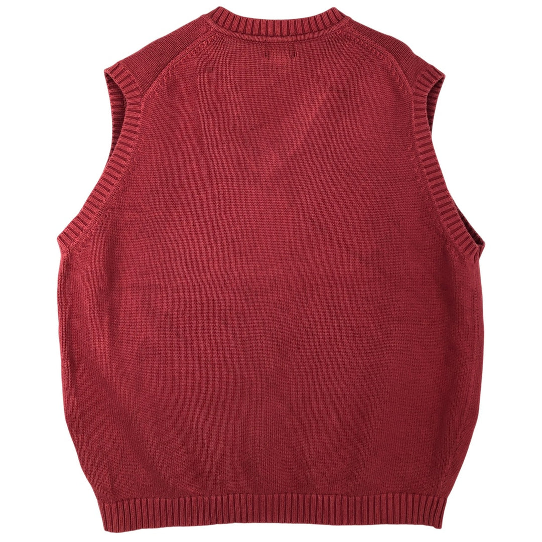 90s-00'S LLBean V-neck cotton knit vest, men's size XL cotton burgundy type Vintage Second Hand