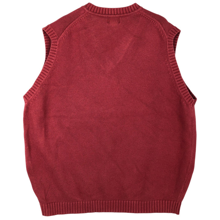 90s-00'S LLBean V-neck cotton knit vest, men's size XL cotton burgundy type Vintage Second Hand