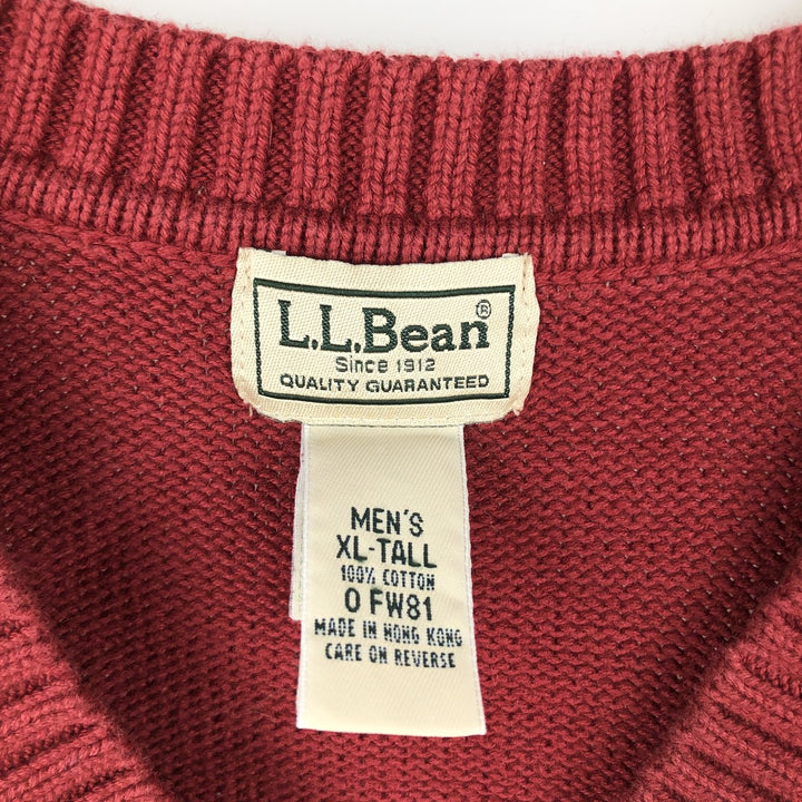 90s-00'S LLBean V-neck cotton knit vest, men's size XL cotton burgundy type Vintage Second Hand
