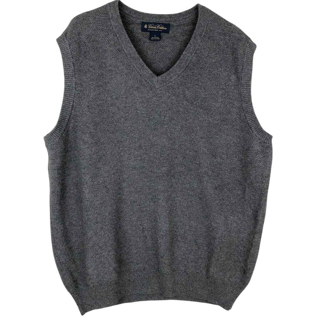 Brooks Brothers Cashmere Blend V-Neck Cotton Knit Vest, Men's Size L (approx.) cotton gray type Vintage Second Hand