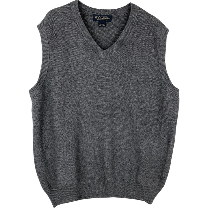 Brooks Brothers Cashmere Blend V-Neck Cotton Knit Vest, Men's Size L (approx.) cotton gray type Vintage Second Hand