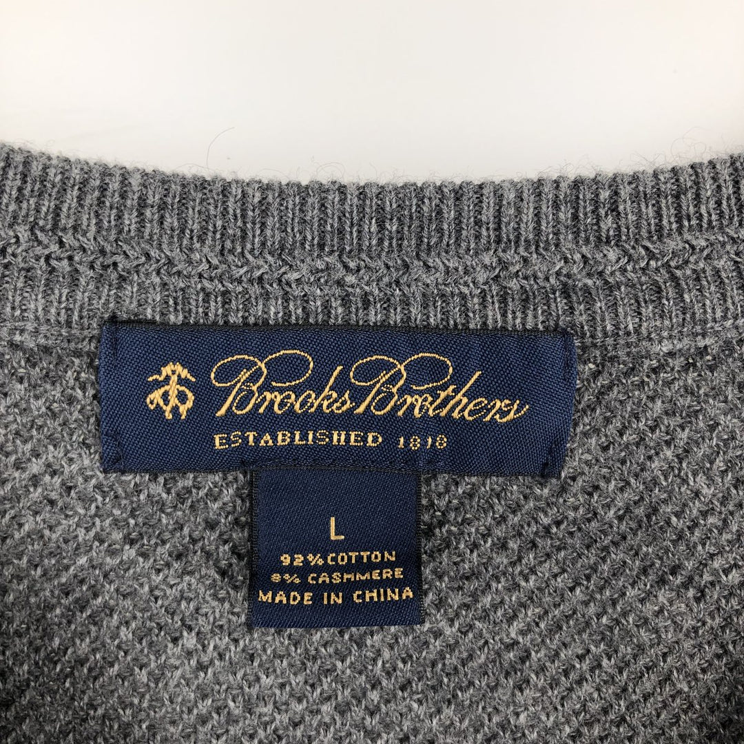 Brooks Brothers Cashmere Blend V-Neck Cotton Knit Vest, Men's Size L (approx.) cotton gray type Vintage Second Hand