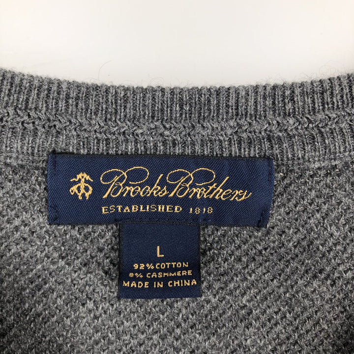 Brooks Brothers Cashmere Blend V-Neck Cotton Knit Vest, Men's Size L (approx.) cotton gray type Vintage Second Hand