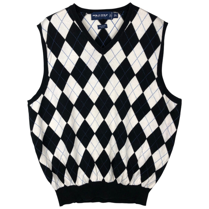 Ralph Lauren POLO GOLF Argyle Pattern V-Neck Cotton Knit Vest, Men's Size L (approx.) cotton white type Vintage Second Hand