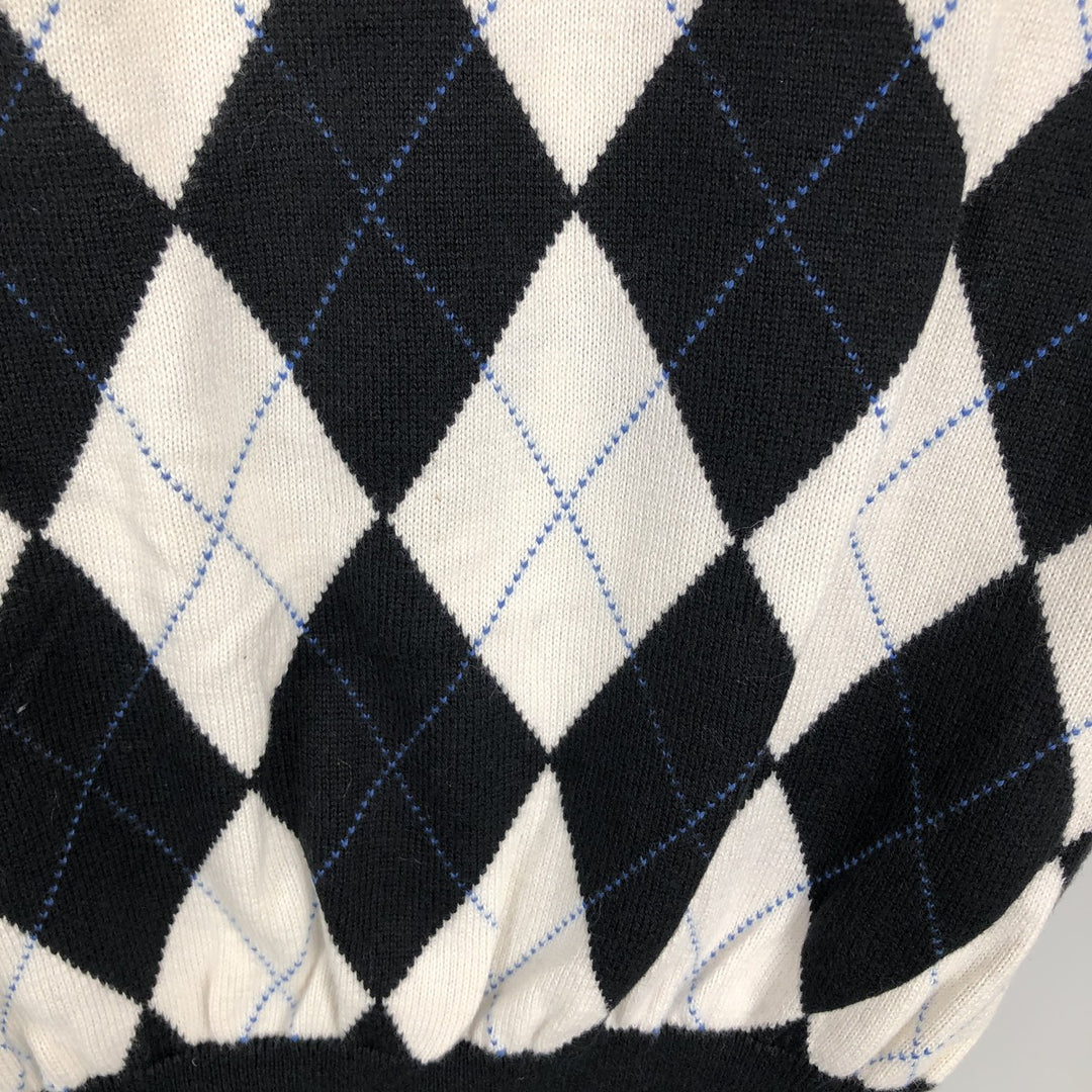 Ralph Lauren POLO GOLF Argyle Pattern V-Neck Cotton Knit Vest, Men's Size L (approx.) cotton white type Vintage Second Hand