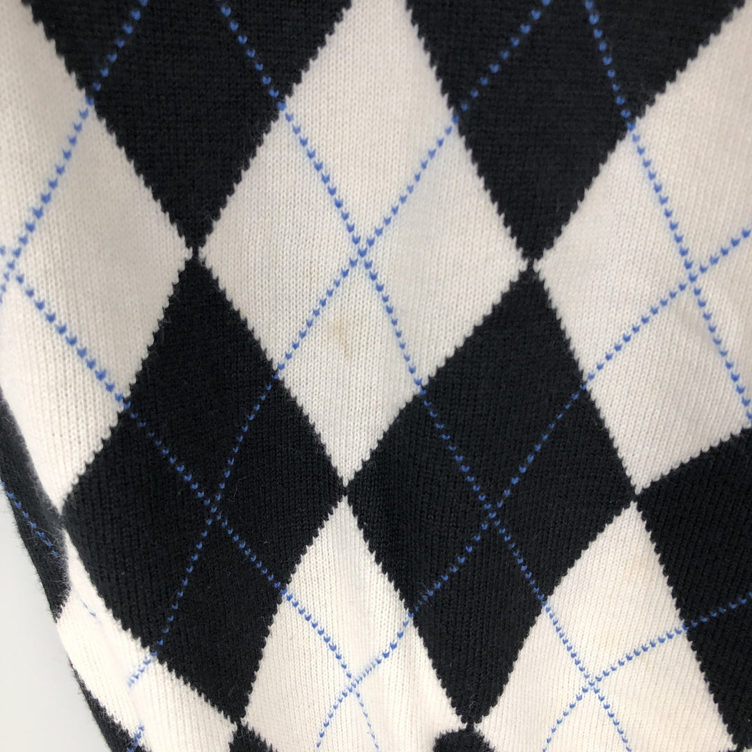 Ralph Lauren POLO GOLF Argyle Pattern V-Neck Cotton Knit Vest, Men's Size L (approx.) cotton white type Vintage Second Hand