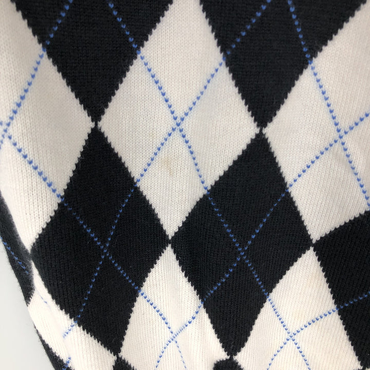 Ralph Lauren POLO GOLF Argyle Pattern V-Neck Cotton Knit Vest, Men's Size L (approx.) cotton white type Vintage Second Hand