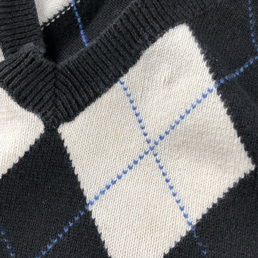 Ralph Lauren POLO GOLF Argyle Pattern V-Neck Cotton Knit Vest, Men's Size L (approx.) cotton white type Vintage Second Hand