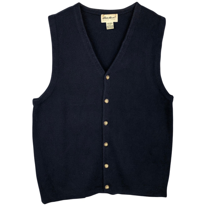Eddie Bauer Open-Front Cotton Knit Vest (Men's Size S) cotton navy blue type Vintage Second Hand