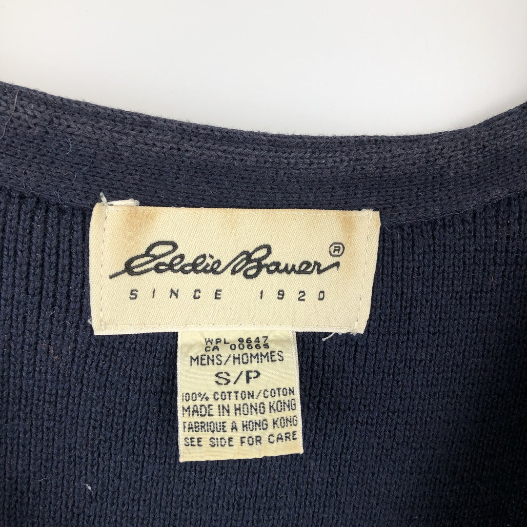 Eddie Bauer Open-Front Cotton Knit Vest (Men's Size S) cotton navy blue type Vintage Second Hand