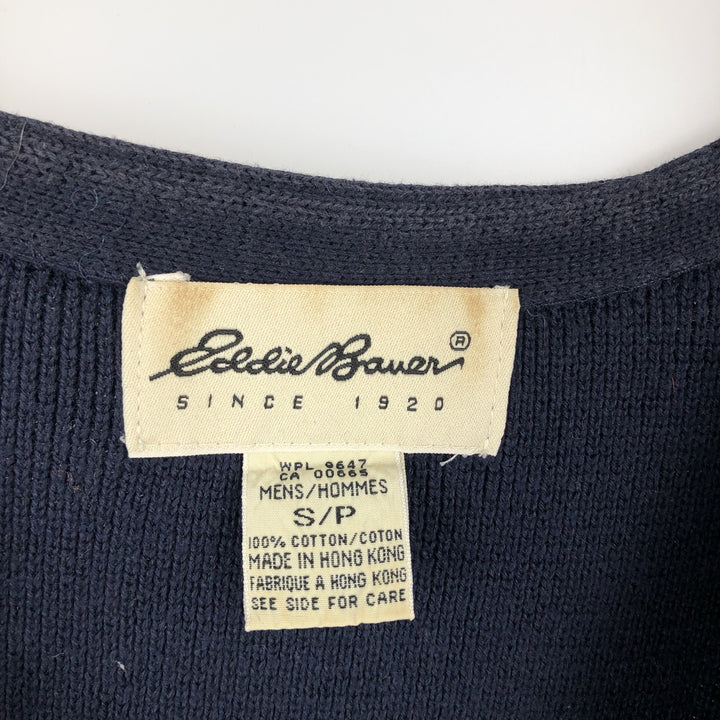 Eddie Bauer Open-Front Cotton Knit Vest (Men's Size S) cotton navy blue type Vintage Second Hand