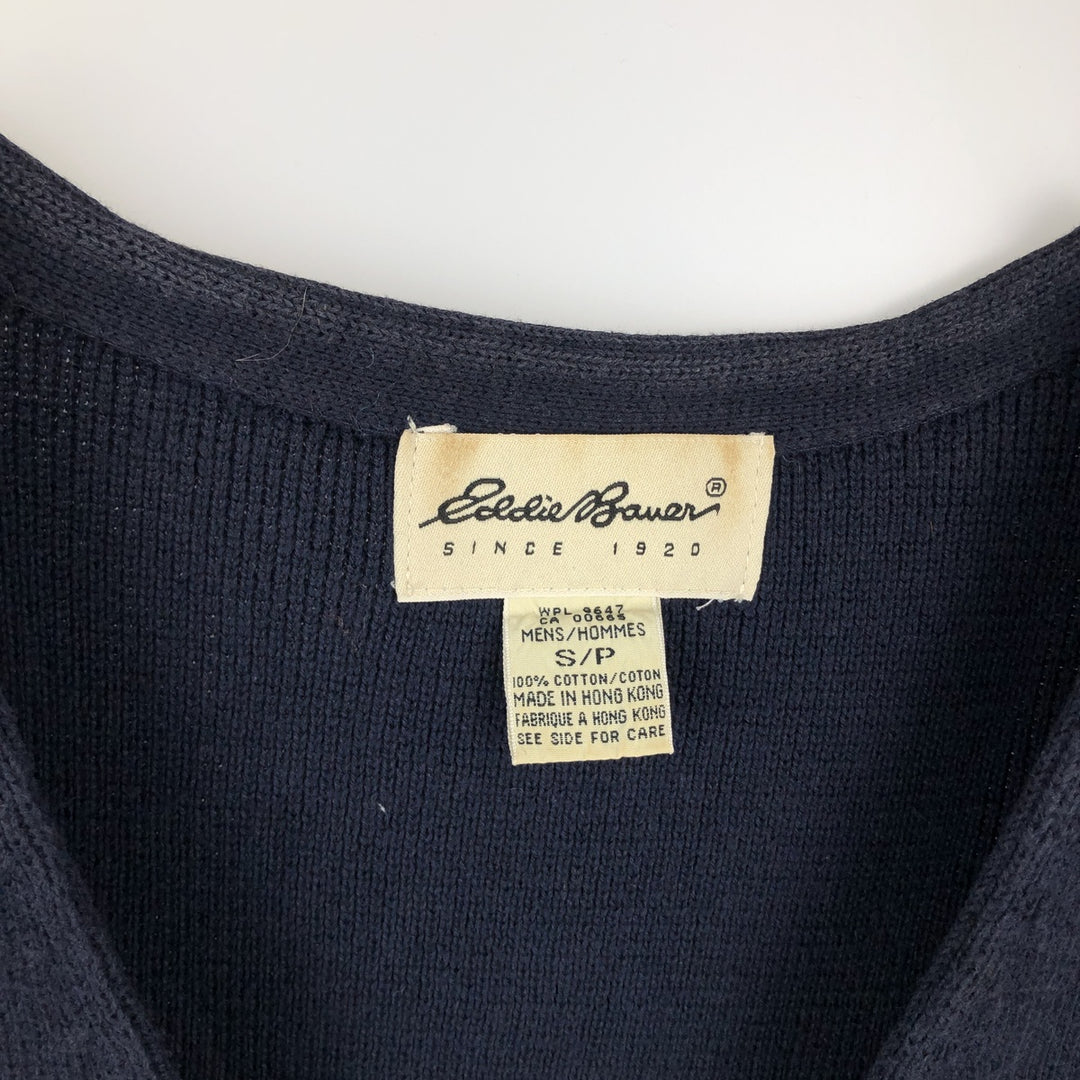 Eddie Bauer Open-Front Cotton Knit Vest (Men's Size S) cotton navy blue type Vintage Second Hand
