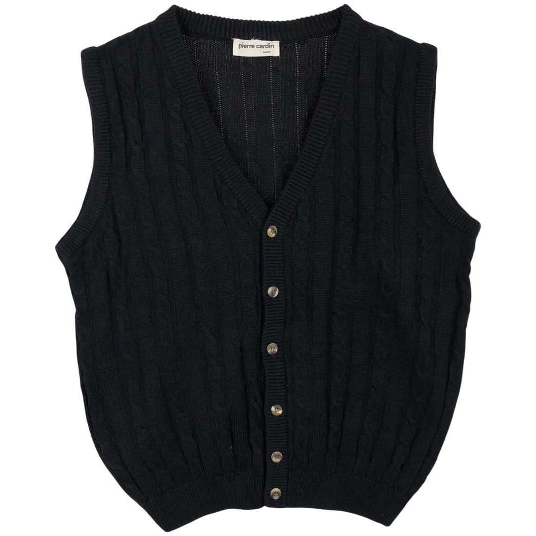 Pierre Cardin Cable Knit Open Front Vest, Men's Size M unclear black type Vintage Second Hand