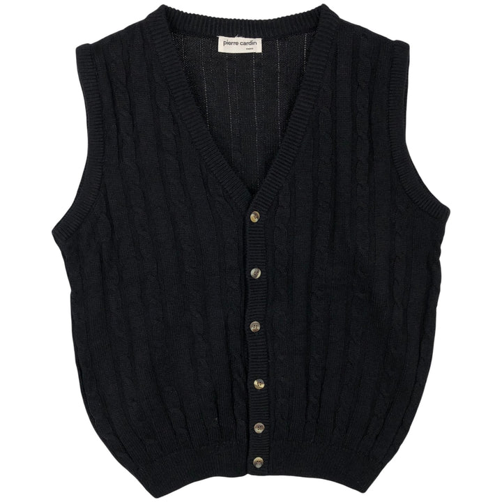 Pierre Cardin Cable Knit Open Front Vest, Men's Size M unclear black type Vintage Second Hand