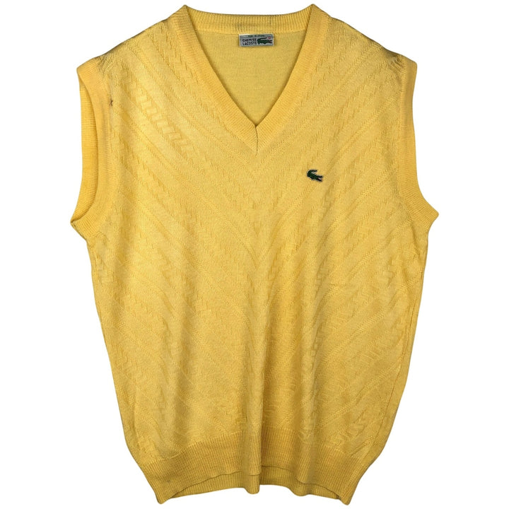 1980'S Lacoste CHEMISE French Lacoste V-neck Cotton Knit Vest, Made in France, Men's Size XL (approx.), Vintage cotton yellow type Vintage Second Hand