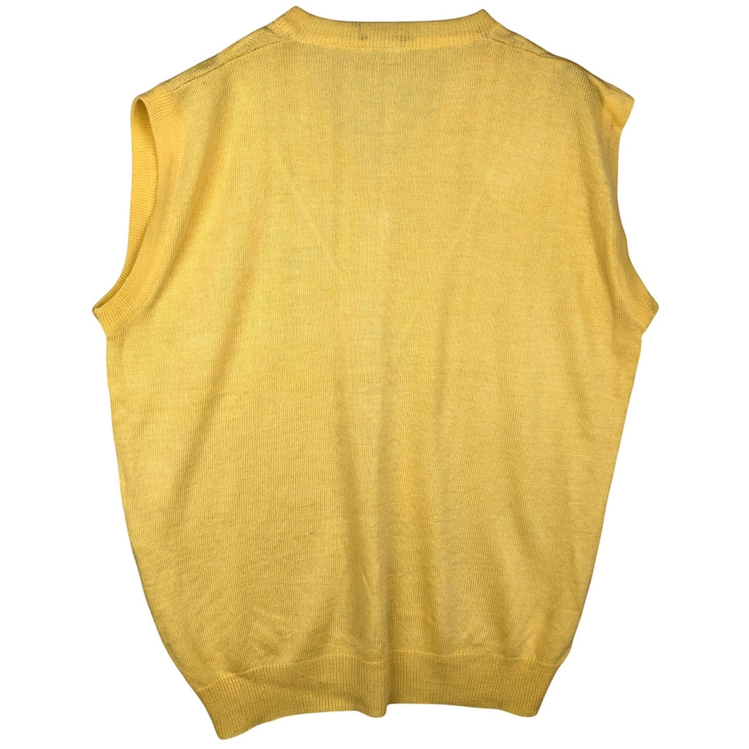 1980'S Lacoste CHEMISE French Lacoste V-neck Cotton Knit Vest, Made in France, Men's Size XL (approx.), Vintage cotton yellow type Vintage Second Hand