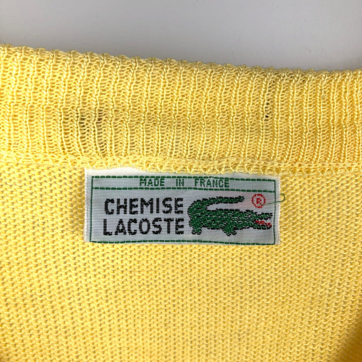 1980'S Lacoste CHEMISE French Lacoste V-neck Cotton Knit Vest, Made in France, Men's Size XL (approx.), Vintage cotton yellow type Vintage Second Hand