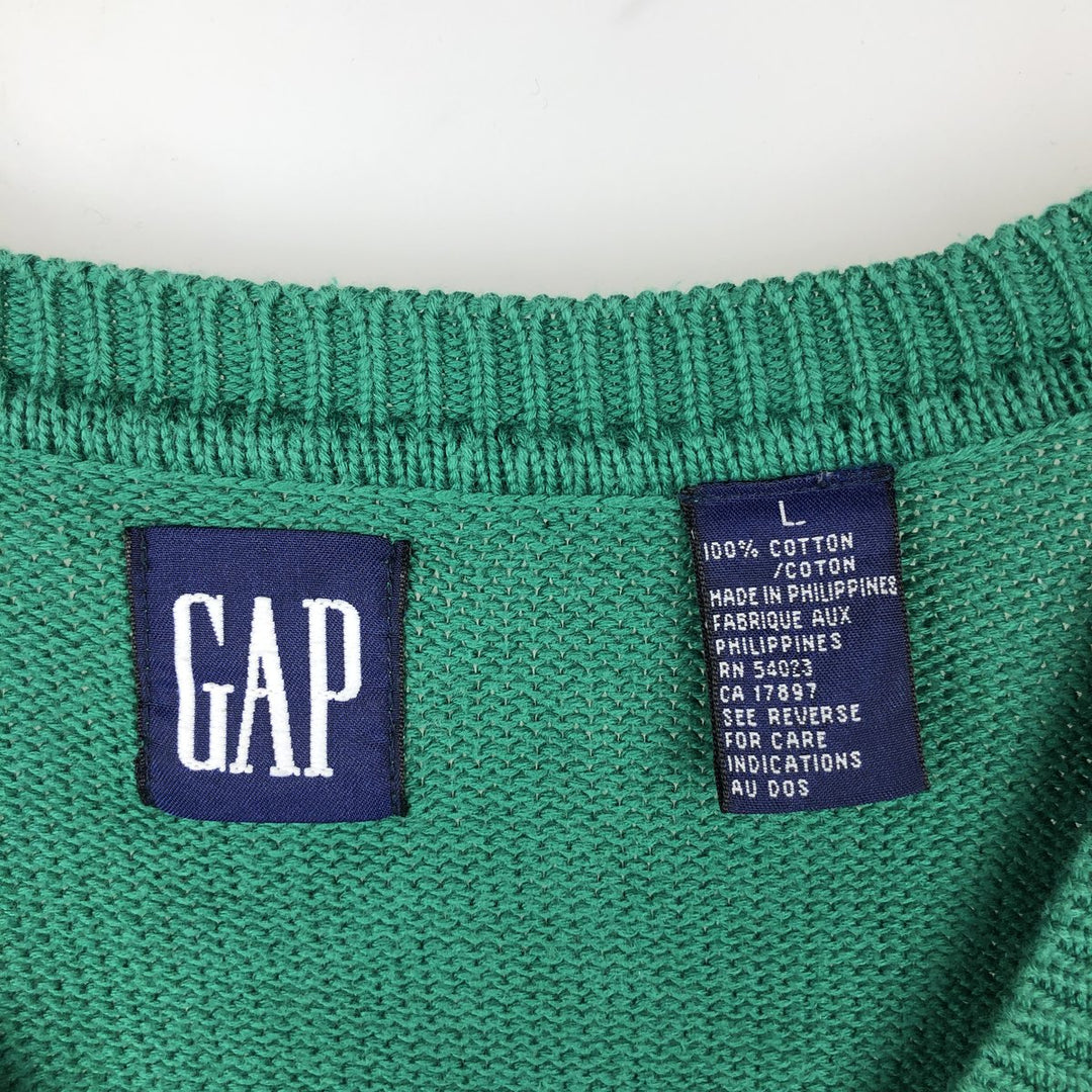 90'S GAP Old Gap V-neck Cotton Knit Vest, Men's Size L (approx.), Vintage cotton green type Vintage Second Hand