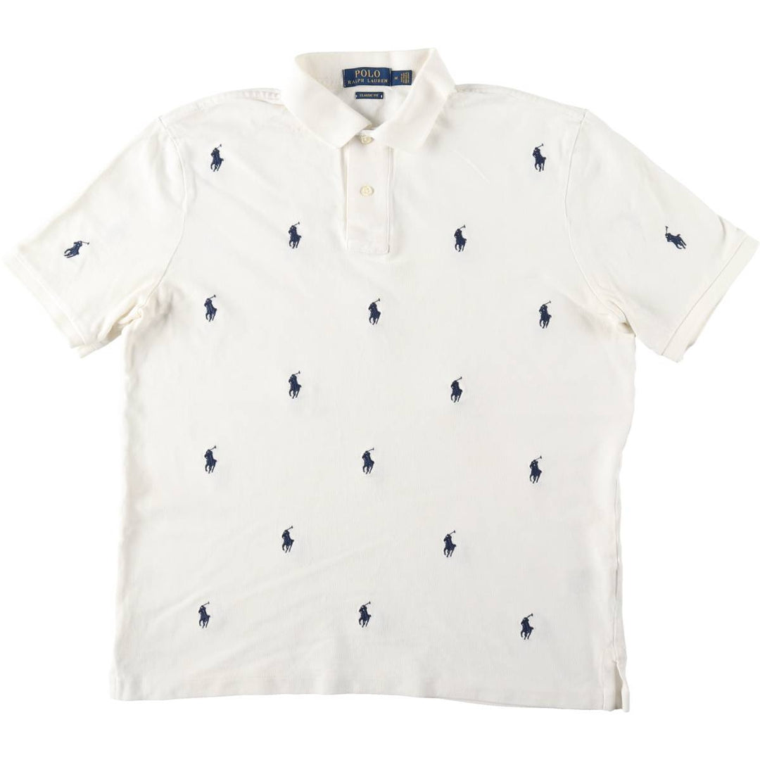 Ralph Lauren POLO RALPH LAUREN CLASSIC FIT all-over print short-sleeved polo shirt, men's size M (approx.) cotton white type Vintage Second Hand