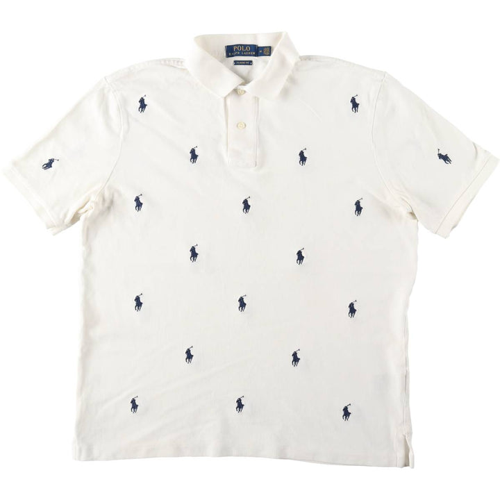 Ralph Lauren POLO RALPH LAUREN CLASSIC FIT all-over print short-sleeved polo shirt, men's size M (approx.) cotton white type Vintage Second Hand