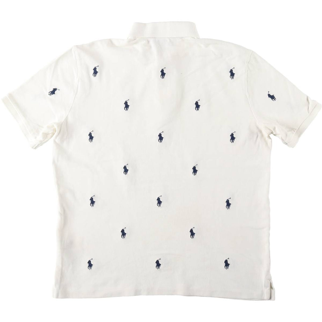 Ralph Lauren POLO RALPH LAUREN CLASSIC FIT all-over print short-sleeved polo shirt, men's size M (approx.) cotton white type Vintage Second Hand