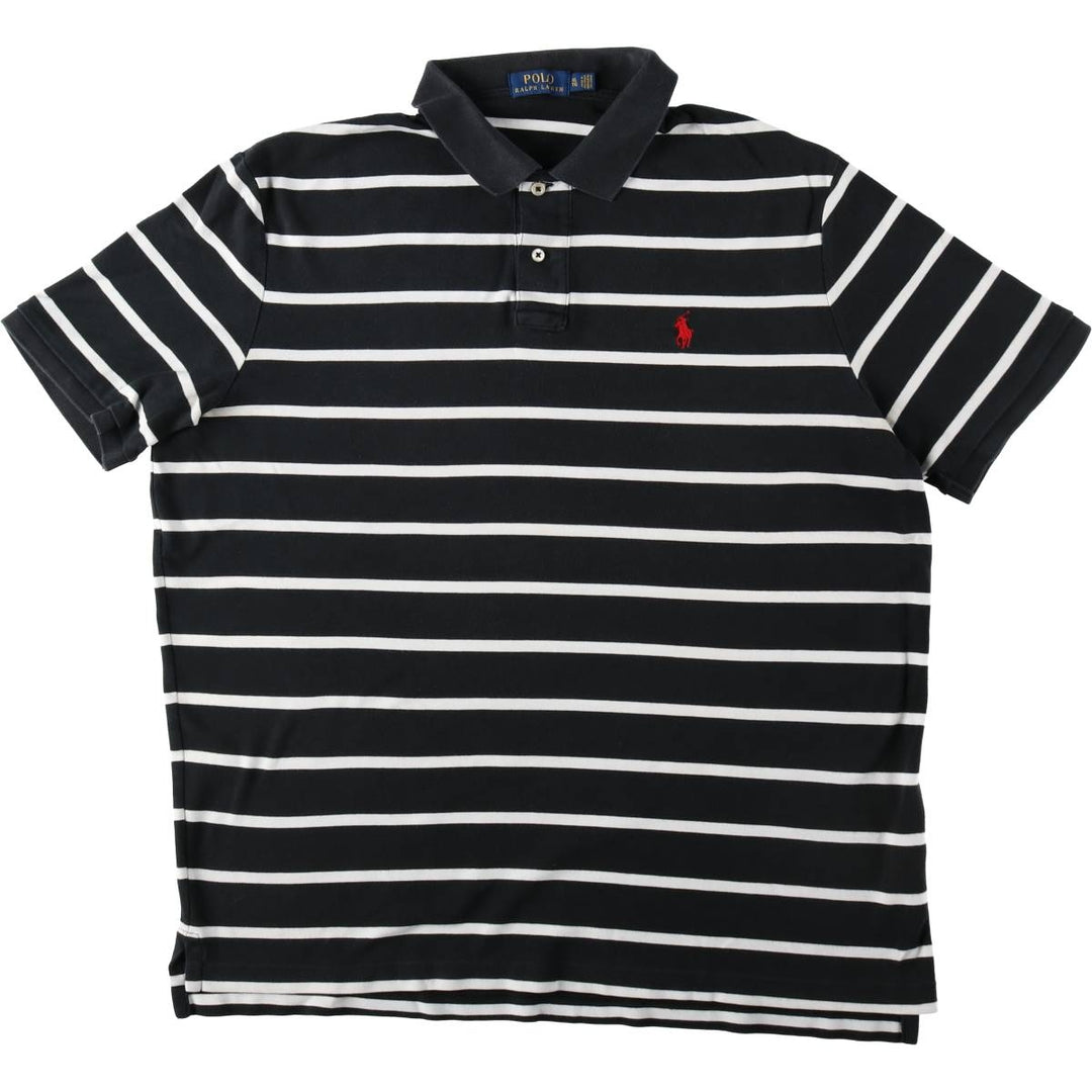 Ralph Lauren POLO RALPH LAUREN Short Sleeve Striped Polo Shirt Men's XL cotton black type Vintage Second Hand