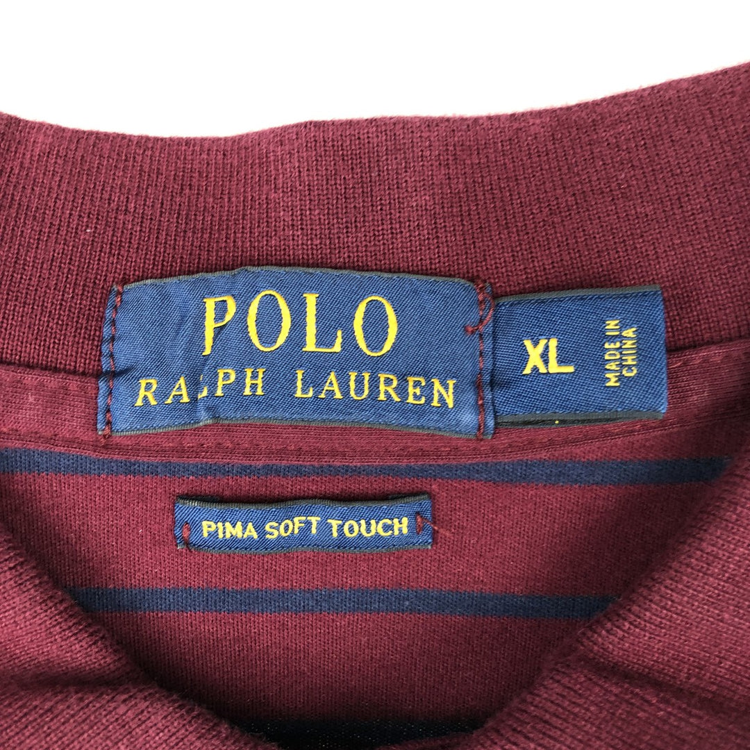 Ralph Lauren POLO RALPH LAUREN Short Sleeve Striped Polo Shirt Men's XL cotton Red type red-purple Vintage Second Hand