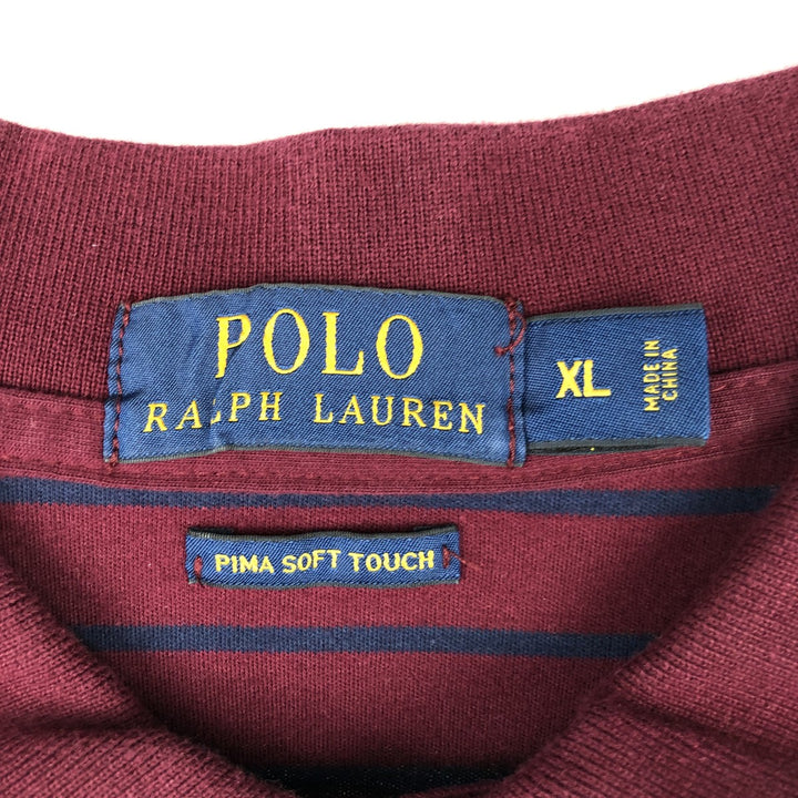 Ralph Lauren POLO RALPH LAUREN Short Sleeve Striped Polo Shirt Men's XL cotton Red type red-purple Vintage Second Hand