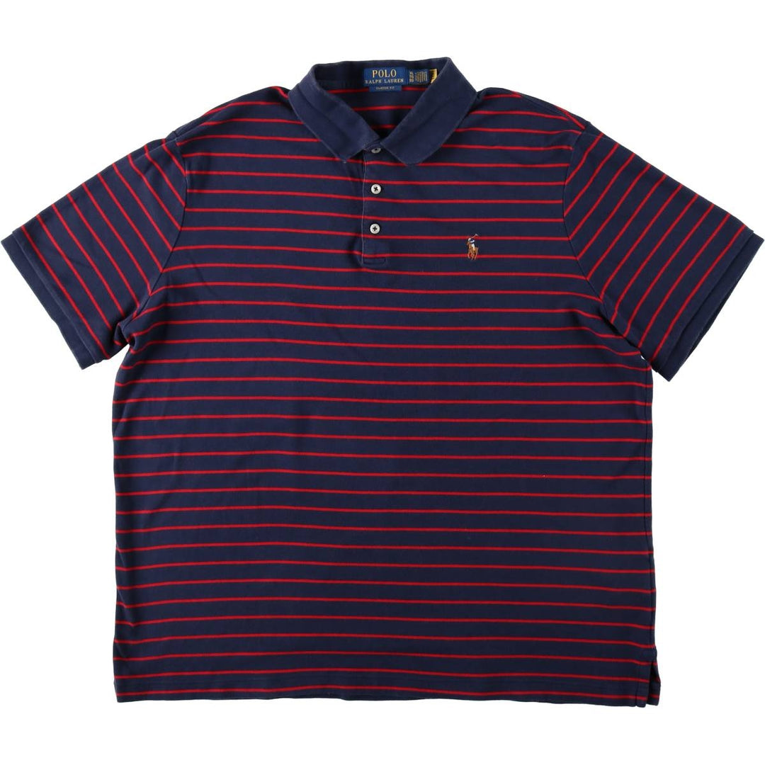 Ralph Lauren POLO RALPH LAUREN CLASSIC FIT short sleeve striped polo shirt men's XL equivalent cotton navy blue type Vintage Second Hand