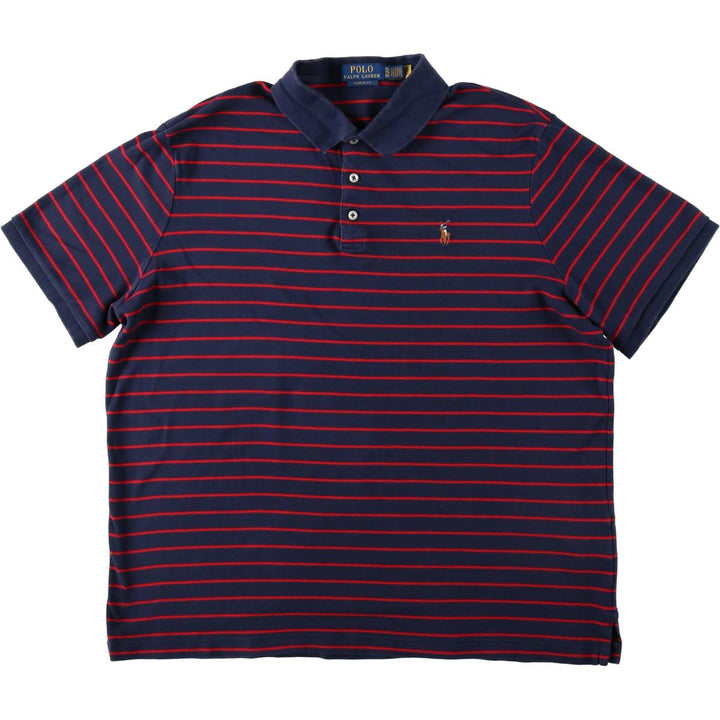 Ralph Lauren POLO RALPH LAUREN CLASSIC FIT short sleeve striped polo shirt men's XL equivalent cotton navy blue type Vintage Second Hand