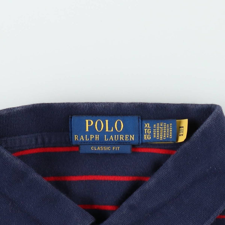 Ralph Lauren POLO RALPH LAUREN CLASSIC FIT short sleeve striped polo shirt men's XL equivalent cotton navy blue type Vintage Second Hand