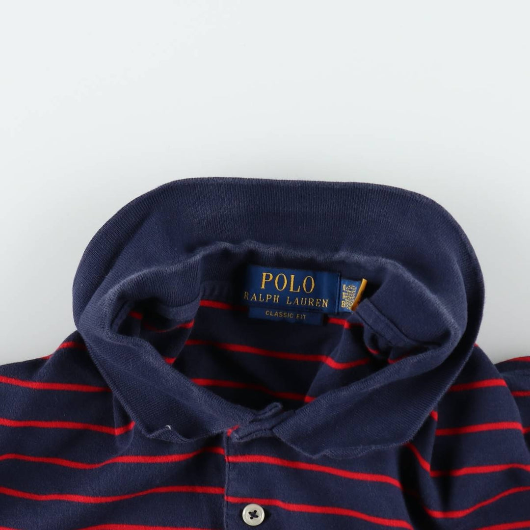 Ralph Lauren POLO RALPH LAUREN CLASSIC FIT short sleeve striped polo shirt men's XL equivalent cotton navy blue type Vintage Second Hand
