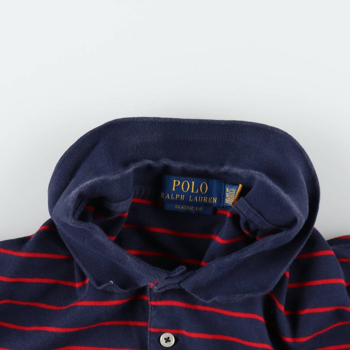 Ralph Lauren POLO RALPH LAUREN CLASSIC FIT short sleeve striped polo shirt men's XL equivalent cotton navy blue type Vintage Second Hand