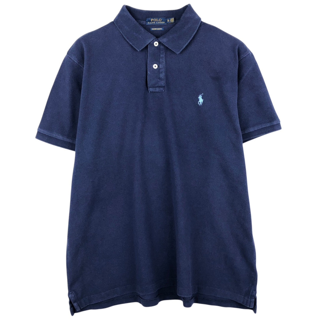 Ralph Lauren POLO RALPH LAUREN CUSTOM SLIM FIT short sleeve polo shirt men's XL equivalent cotton navy blue type Vintage Second Hand