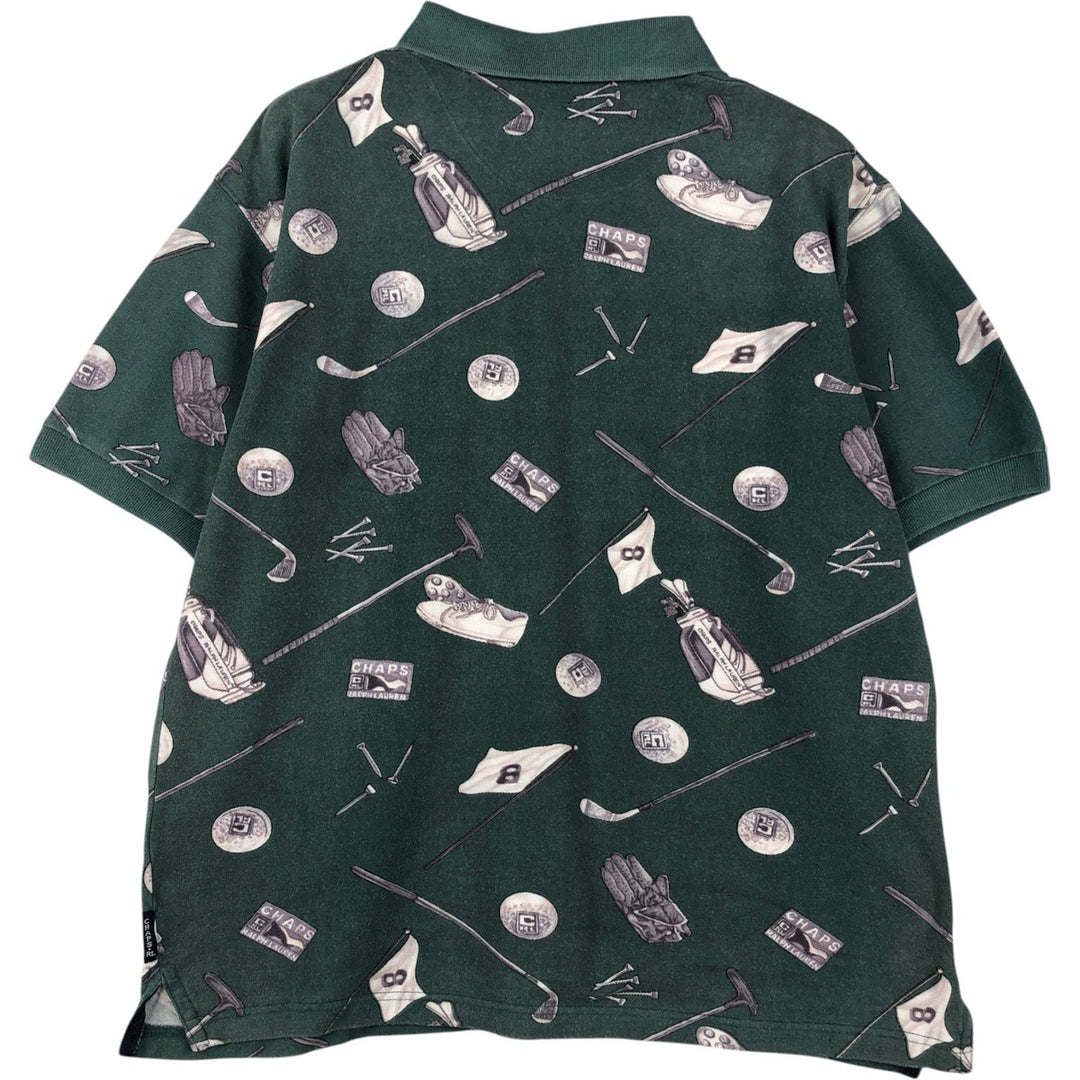 Ralph Lauren CHAPS all-over print short-sleeved polo shirt, men's size L (approx.) cotton green type Vintage Second Hand