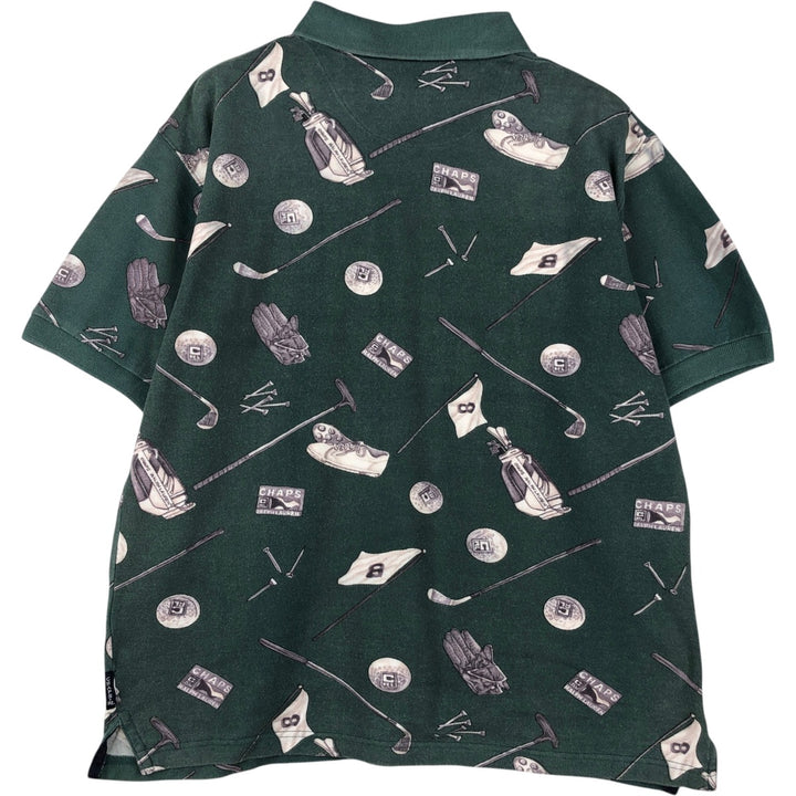 Ralph Lauren CHAPS all-over print short-sleeved polo shirt, men's size L (approx.) cotton green type Vintage Second Hand