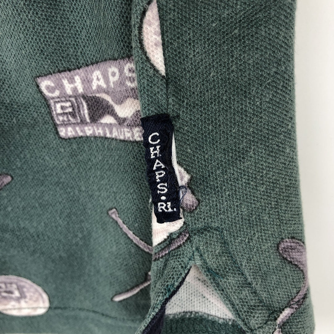 Ralph Lauren CHAPS all-over print short-sleeved polo shirt, men's size L (approx.) cotton green type Vintage Second Hand