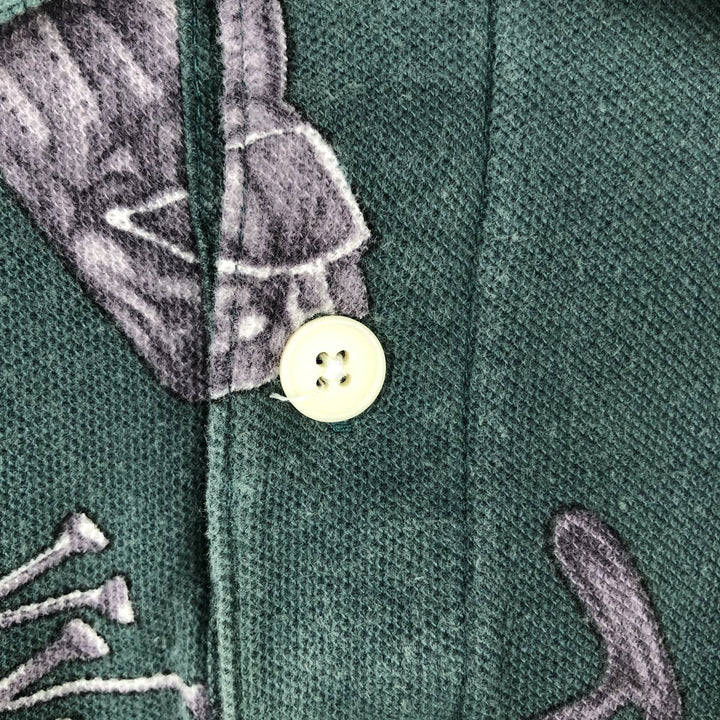 Ralph Lauren CHAPS all-over print short-sleeved polo shirt, men's size L (approx.) cotton green type Vintage Second Hand