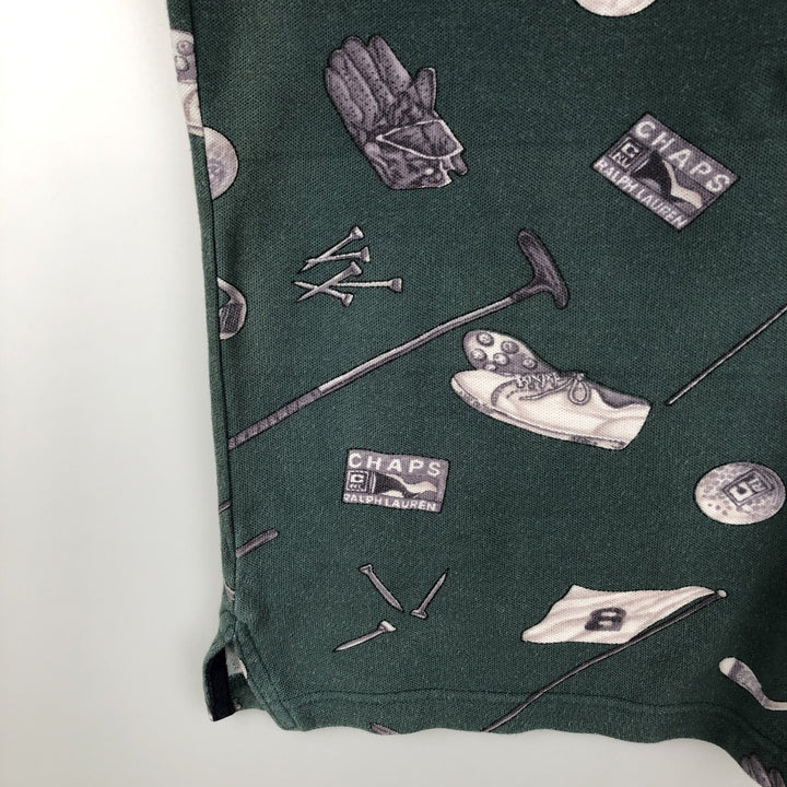 Ralph Lauren CHAPS all-over print short-sleeved polo shirt, men's size L (approx.) cotton green type Vintage Second Hand