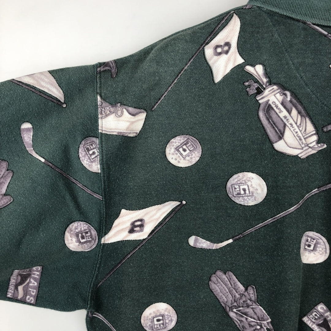 Ralph Lauren CHAPS all-over print short-sleeved polo shirt, men's size L (approx.) cotton green type Vintage Second Hand
