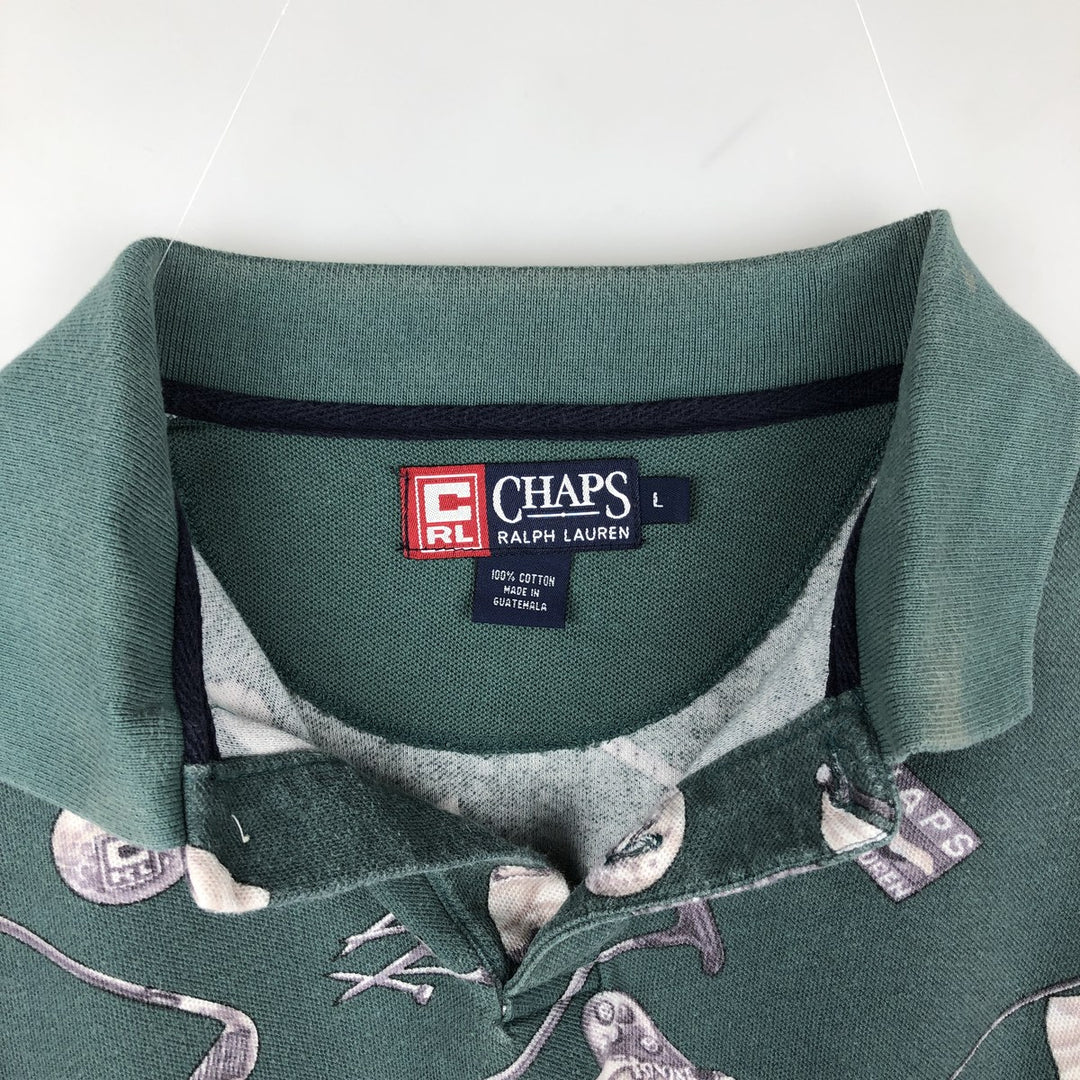 Ralph Lauren CHAPS all-over print short-sleeved polo shirt, men's size L (approx.) cotton green type Vintage Second Hand