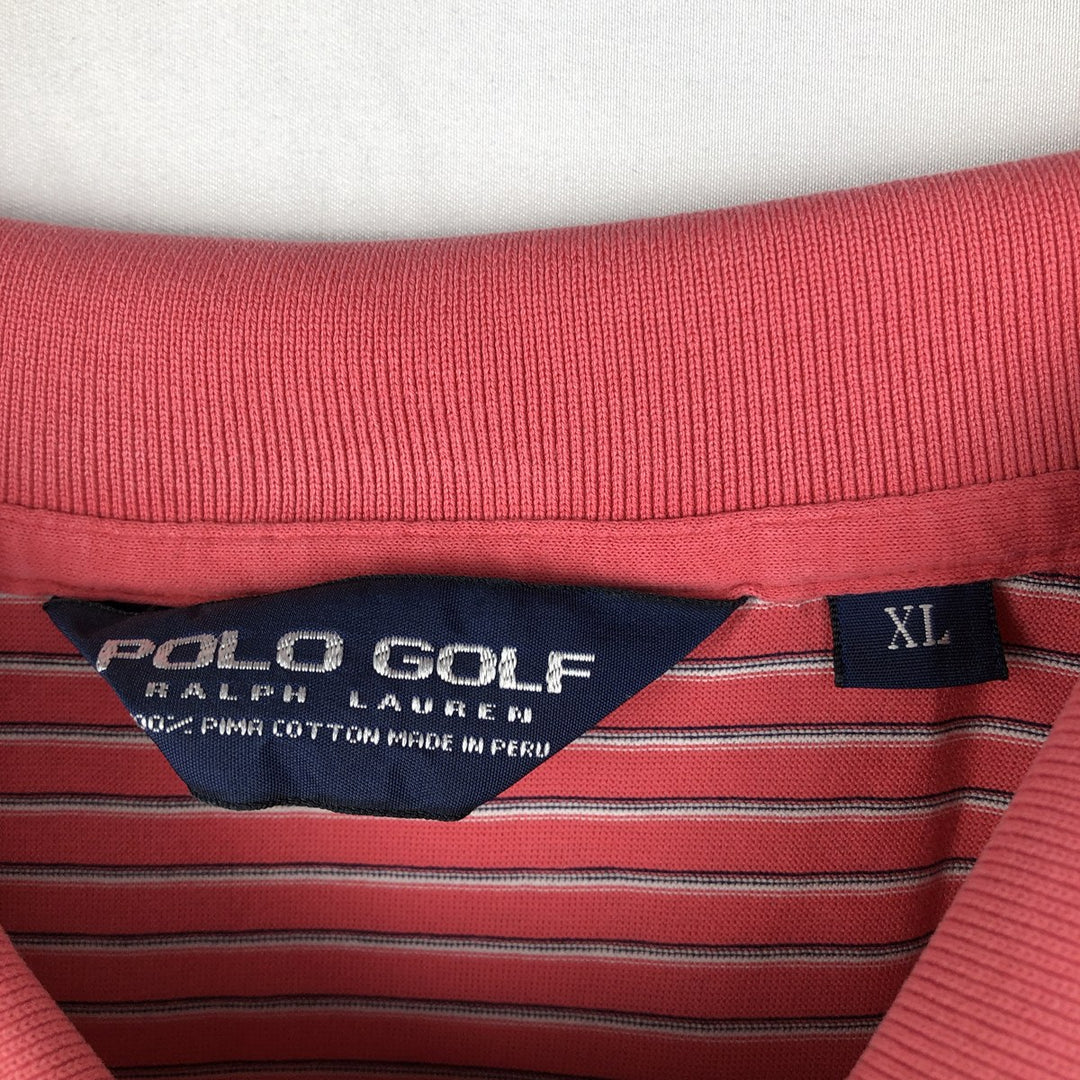 Ralph Lauren POLO by Ralph Lauren short sleeve striped polo shirt, men's XL size Pima Cotton pink type Vintage Second Hand